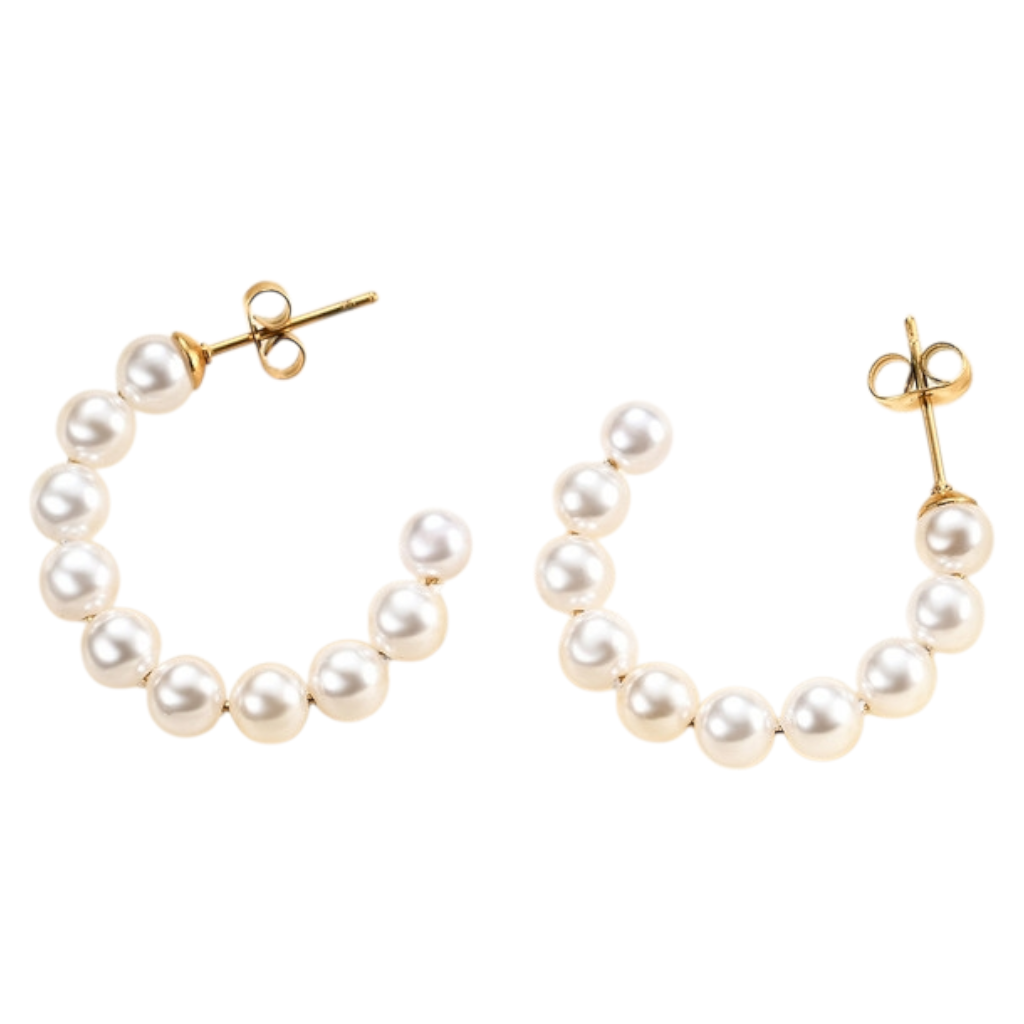 أقراط حلقية شبه مفتوحة مرصعة باللؤلؤ