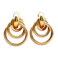 Golden Two Layer Ring Shaped Drop Earrings