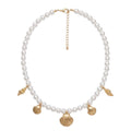 Collier Perles & Coquillages Dorés collier Rétro Marine – Perles Blanches Et Coquillages Sculptés