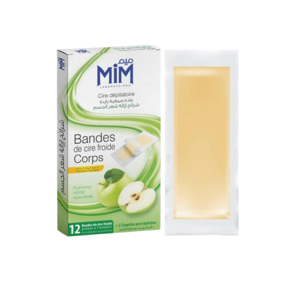 Mim Cire Dépilatoire Bandes De Cire Froide Pour L'Épilation Du Corps Tous Types De Peaux Extrait Pomme Verte 12 Prétes
