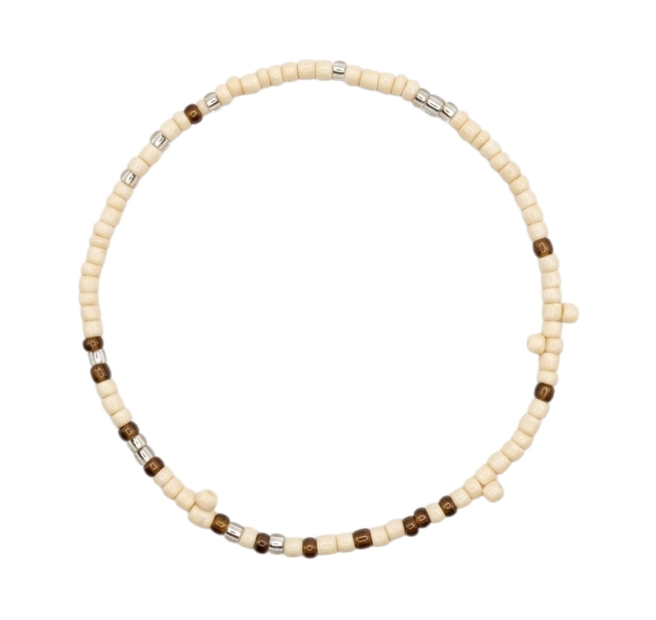 Collier Ras-de-cou En Perles Beige, Marron Et Argentées