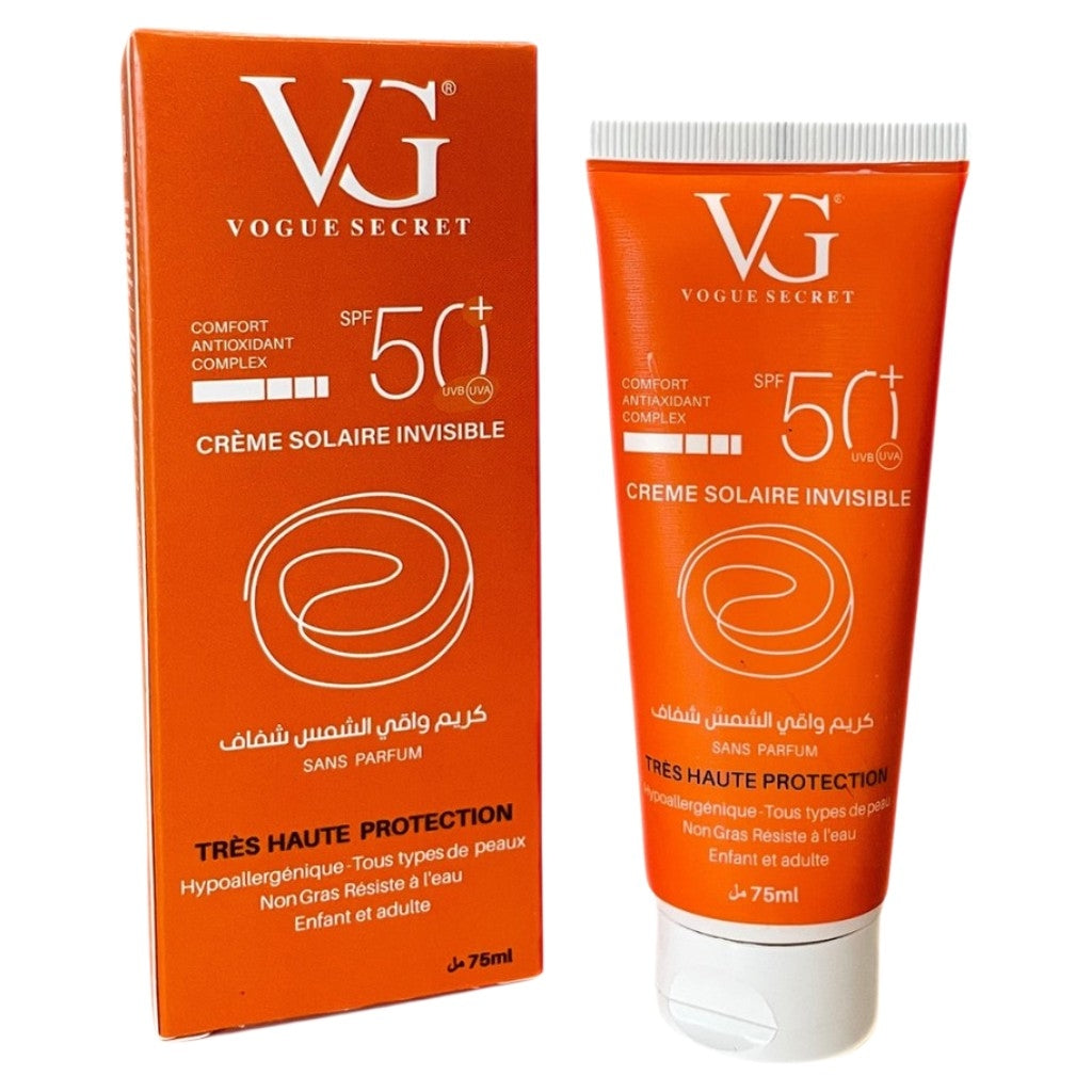 VG Vogue Secret Crème Solaire Invisible SPF 50+ Très Haute Protection UVB/UVA