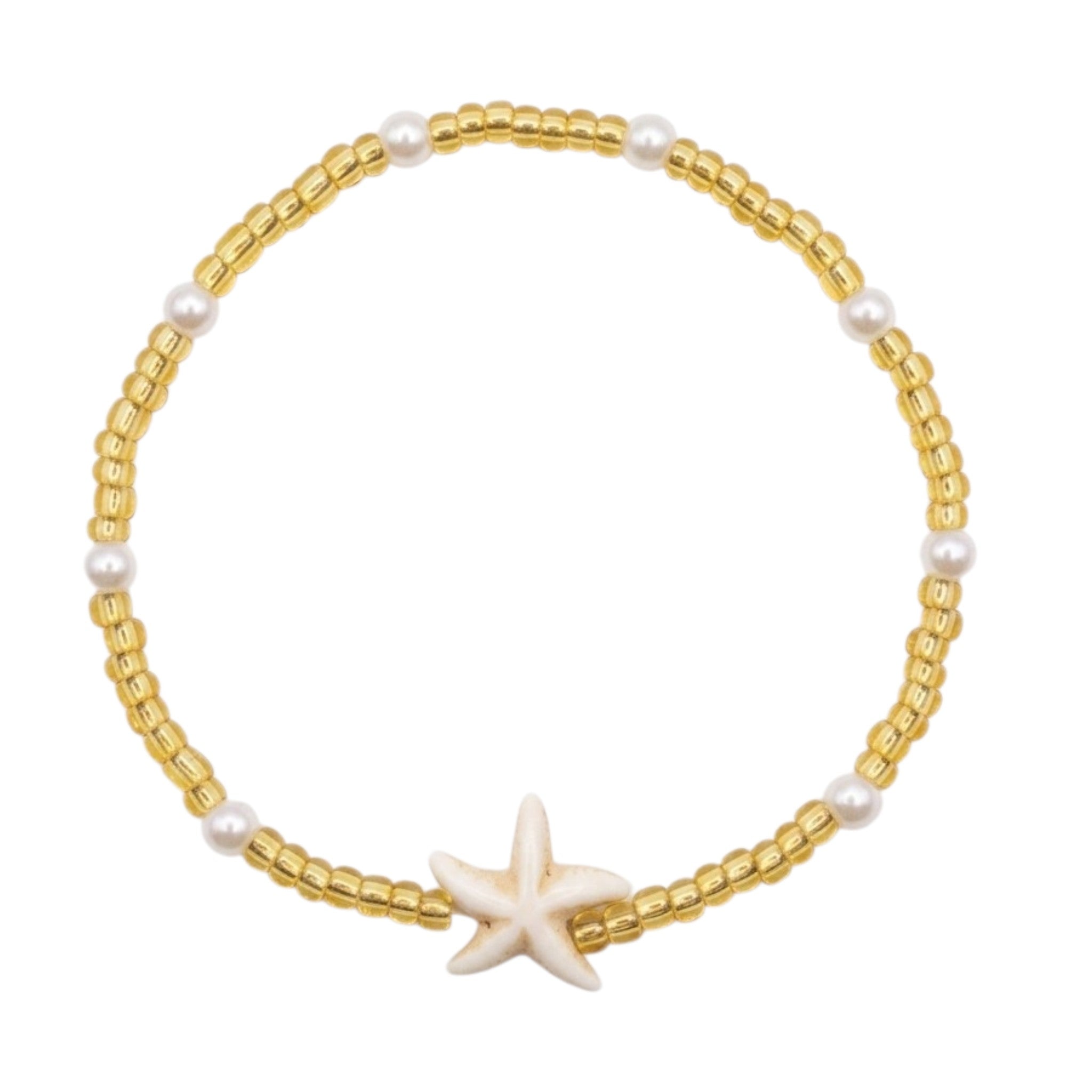 Collier Bohème Doré Avec Perles Blanches Et Étoile De Mer