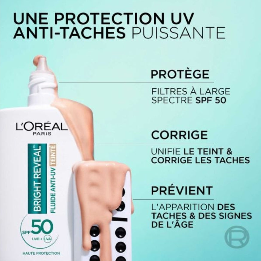 لوريال باريس برايت ريفيل سائل مضاد للأشعة فوق البنفسجية بعامل حماية من الشمس 50 شفاف