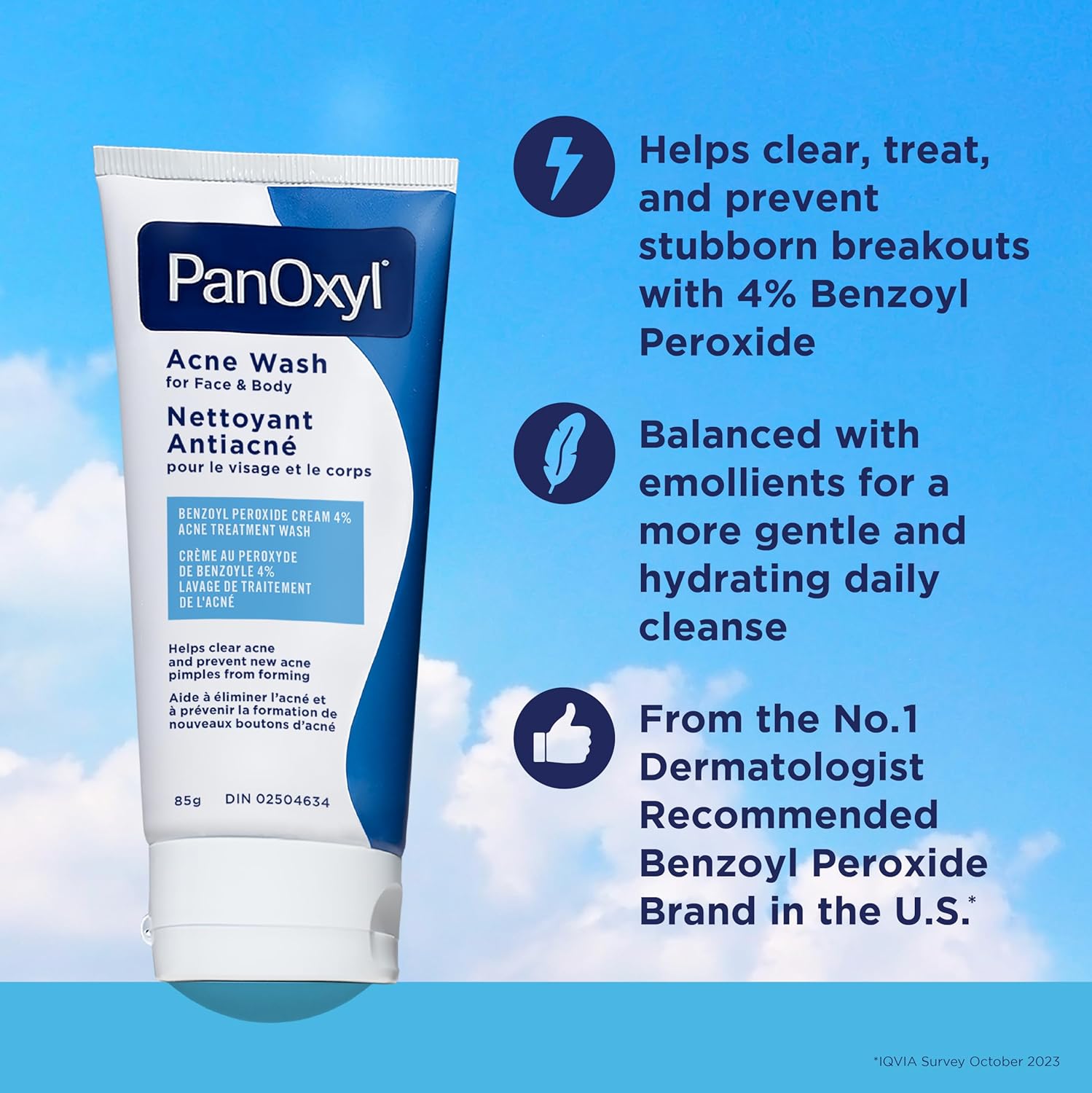 PanOxyl Acne Creamy Wash Nettoyant anti acné au peroxyde de benzoyle 4% le Visage et Corps