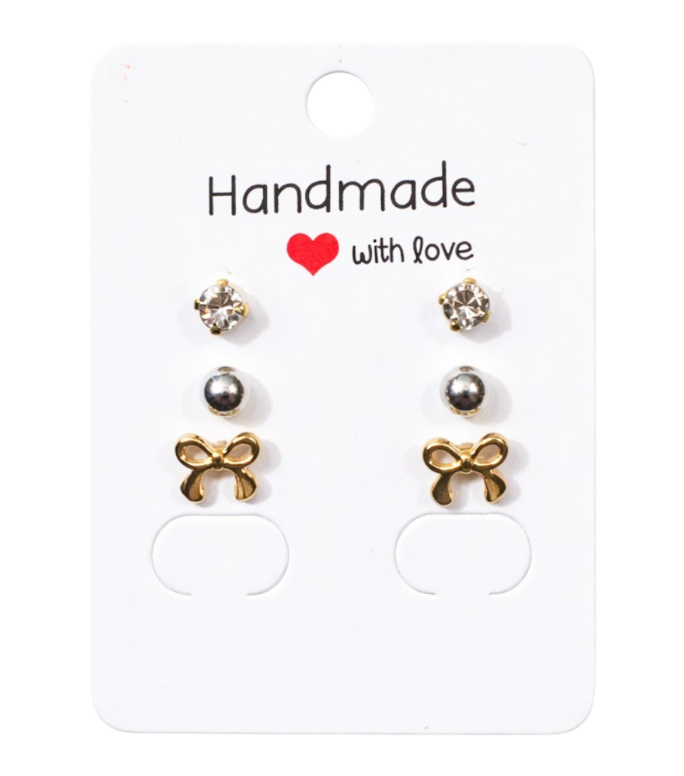 Coffret Boucles D’Oreilles Nœud Doré & Cristal Brillant