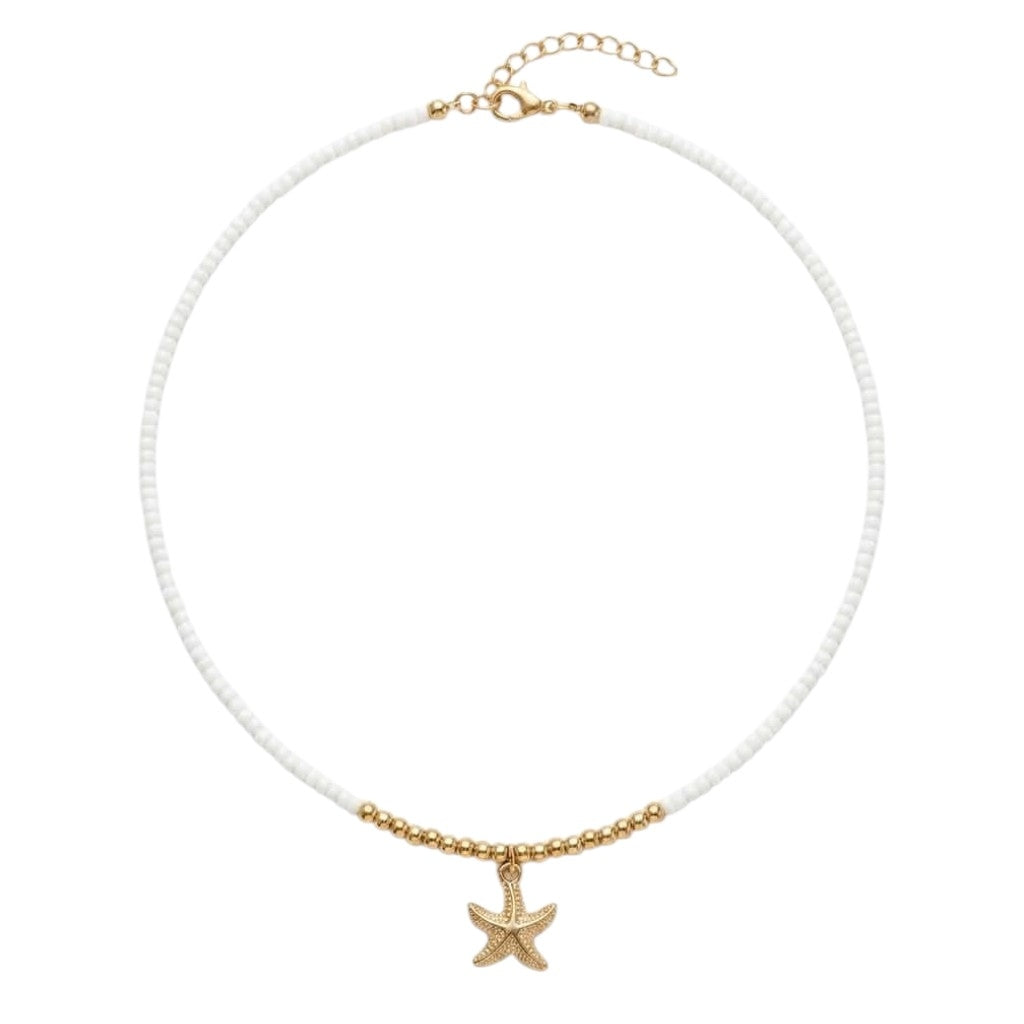Collier De Perles Blanches Orné D'une Étoile De Mer Dorée