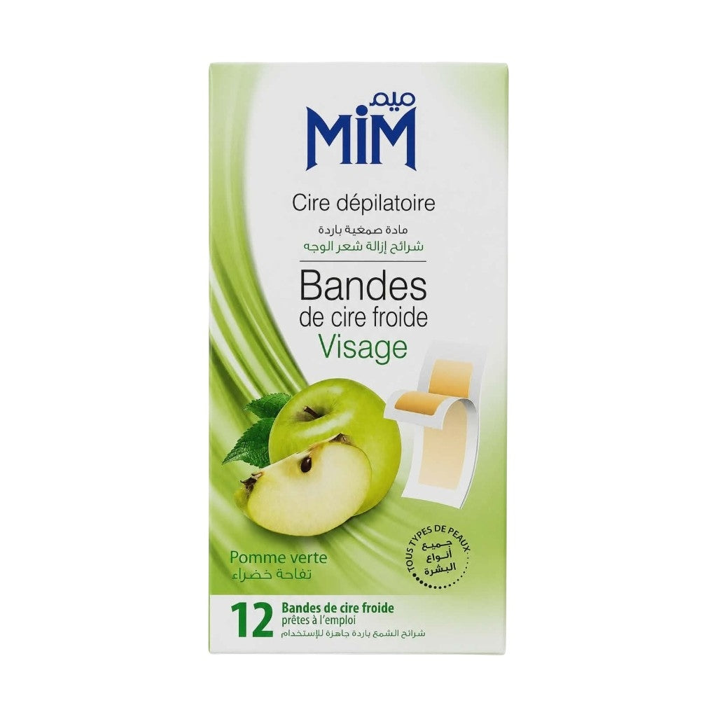Mim Cire Dépilatoire Bandes De Cire Froide Pour L'Épilation Du Visage Tous Types De Peaux Extrait Pomme Verte 12 Prétes