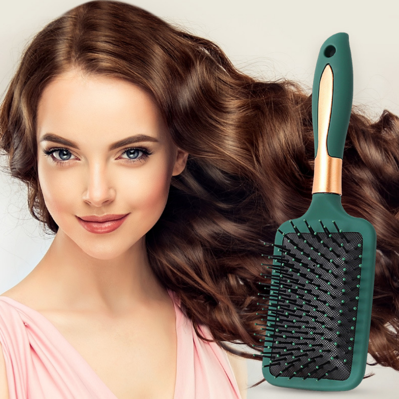 Brosse à cheveux, brosse démêlante, peigne de massage du cuir chevelu, peigne de coiffage pour cheveux bouclés, raides, longs ou courts, peigne de coiffage pour femmes (vert foncé)
