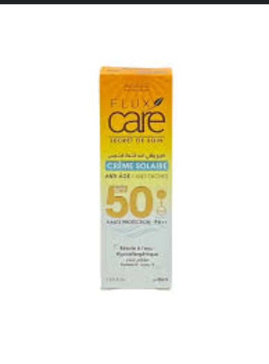 Flux Care Secret De Soin Créme solaire Anti-Age 50 Haute protection pa++ Résiste à l'eau Hypoallergénique