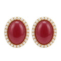 Boucles D'oreilles Ovales « Velours De Grenat » & Entourage Perles