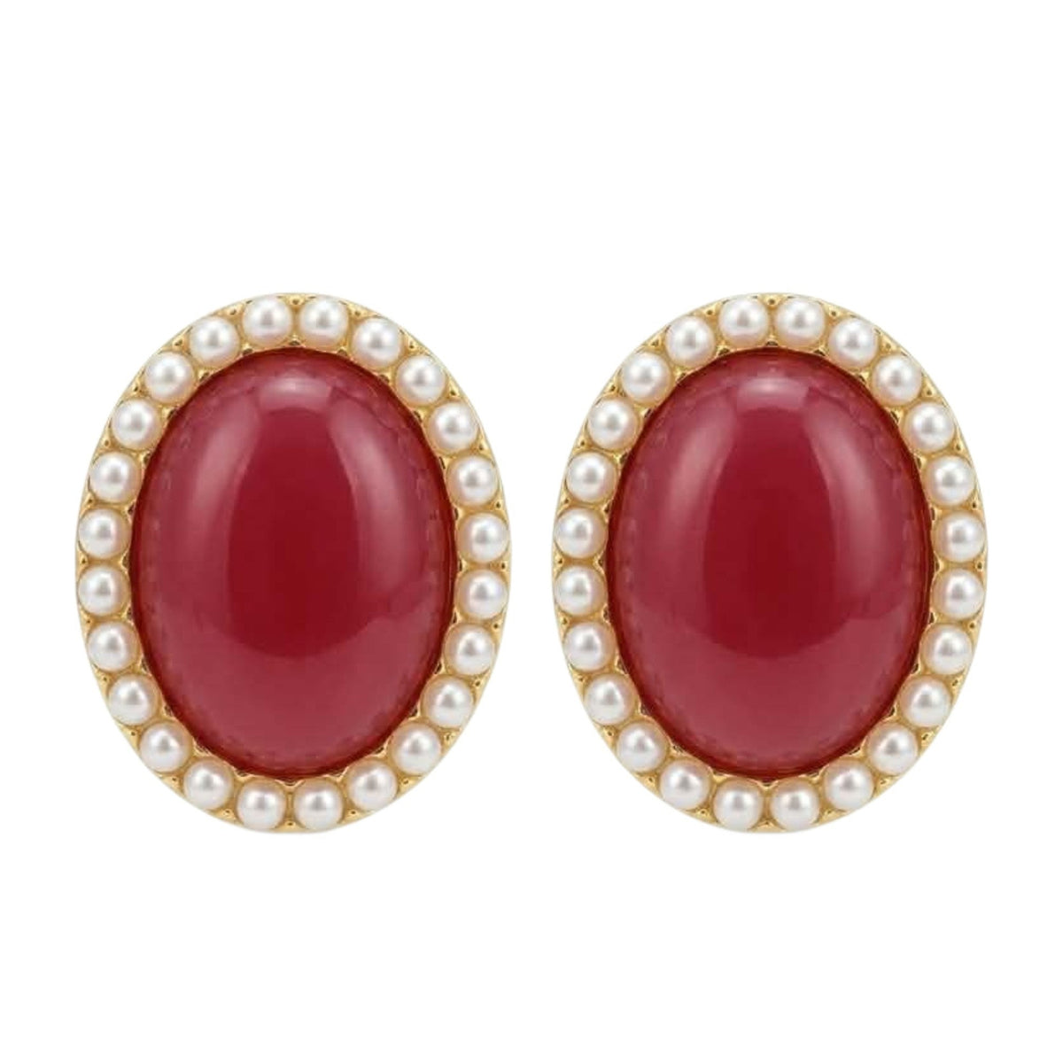 Boucles D'oreilles Ovales « Velours De Grenat » & Entourage Perles