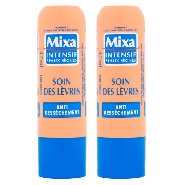 مرطب شفاه ميكسا المكثف للعناية بالشفاه ومضاد للجفاف للبشرة الجافة، قطعتان