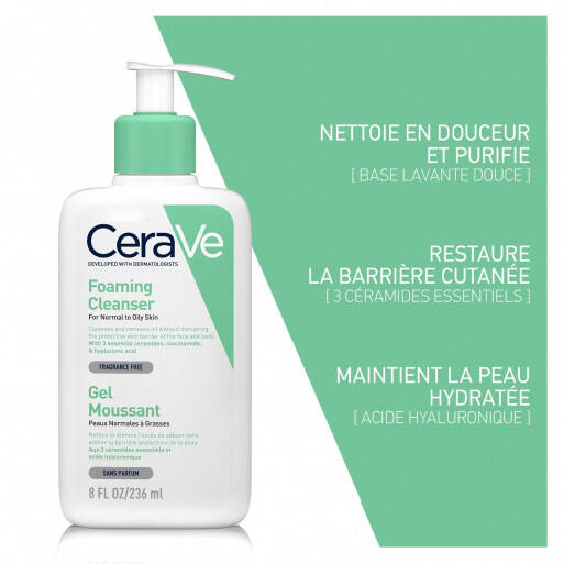 Cerave Gel Moussant Visage Pour Les Peaux Normales À Grasses